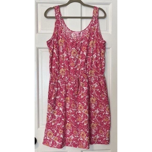 Lilly Pulitzer Dress XL Kori Fish Pink Chum Bucket Defined Waist Tank Preppy - Picture 2 of 8